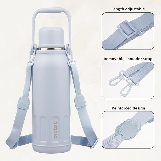 BJPKPK Insulated Thermal Water Bottle with Handle and Lid 50oz BPA Free Stainless Steel Water Bottles for Cold and Hot Beverages,Blue Haze