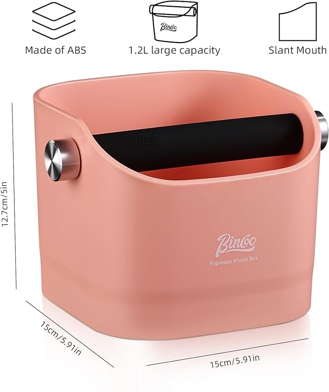 Espresso Knock Box - Bincoo Pink Espresso Machine Knock Box/Espresso Grounds Knock Box, Barista Style Coffee Knock Box for Grounds with Removable Shock-Absorbent Knock Bar and Anti-Slip Base. (Pink)