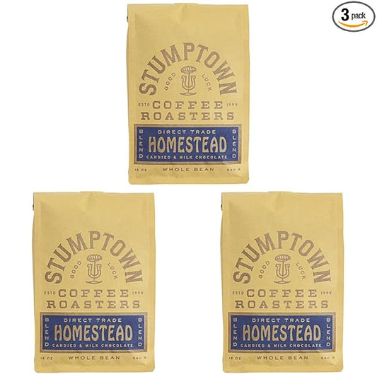 Stumptown Coffee Roasters, Medium Roast Whole Bean Coffee - Homestead Blend, Flavor Notes of Milk Chocolate, Cherry and Orange, 24 Ounces (2 Bags of 12 Ounces)