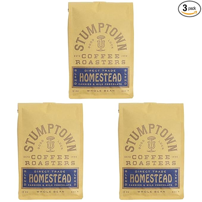 Stumptown Coffee Roasters, Medium Roast Whole Bean Coffee - Homestead Blend, Flavor Notes of Milk Chocolate, Cherry and Orange, 24 Ounces (2 Bags of 12 Ounces)