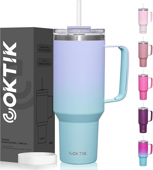 COKTIK 40 oz Tumbler With Handle and Straw Lid, Vacuum Insulated Travel Coffee Mug Stainless Steel Insulated Cup for Beverages, Leak-proof, Cupholder Friendly (Sweet Candy)