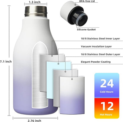 BJPKPK Insulated Water Bottles, 12oz Stainless Steel Metal Water Bottle with Strap, BPA Free Leak Proof Jugs, Mugs, Flasks, Reusable Thermal Flasks for Sports & Travel, Lilac Elegance