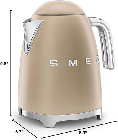SMEG 50's Retro Style 7 Cup Electric Water Kettle with Automatic Shutoff, Removable Base, and Water Indicator, KLF03CHMUS, Matte Campagne