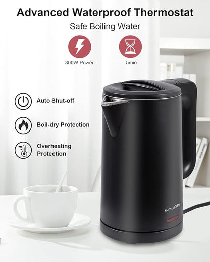 0.8L Electric Kettle Stainless Steel, 800 Watts Small Electric Kettle 27 Ounce Fast Boil Auto Shut-off, Portable Water Boiler for Small Kitchen, Business Trip and More