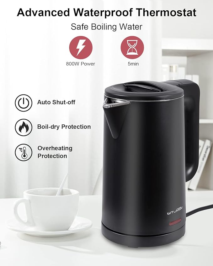 0.8L Electric Kettle Stainless Steel, 800 Watts Small Electric Kettle 27 Ounce Fast Boil Auto Shut-off, Portable Water Boiler for Small Kitchen, Business Trip and More