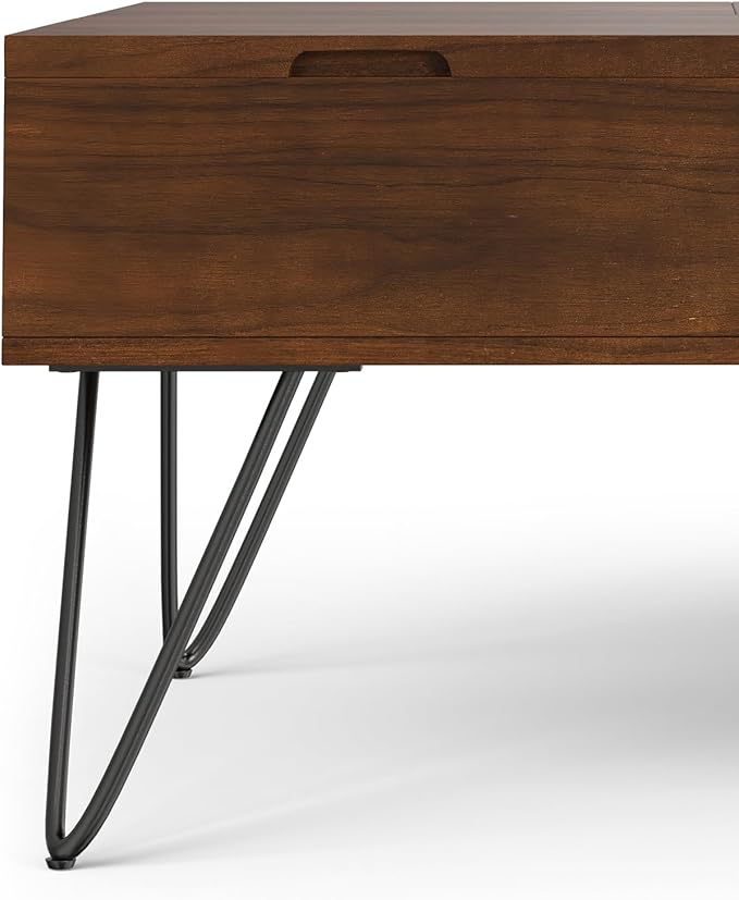 SIMPLIHOME Hunter Lift Top Coffee Table - 32 inch Wide Solid Walnut Veneer and Metal Industrial Square Cocktail Table, Living Room Table with Dual Lift Tops, Hidden Storage and Hairpin Legs