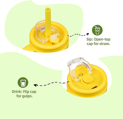 14 oz Tumbler with Side Handle, Insulated Water Bottle with Straw and 2 in 1 Lid, Stainless Steel Cup Travel Coffee Mug for Sports Office Gym,Yellow