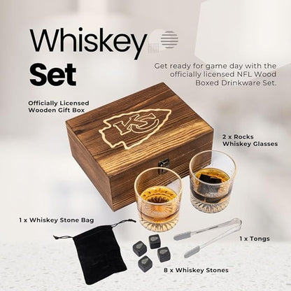 The Memory Company Officially Licensed NFL Wood Boxed Drinkware Set, with 2 Rocks Glasses and Cooling Cubes, Seattle Seahawks