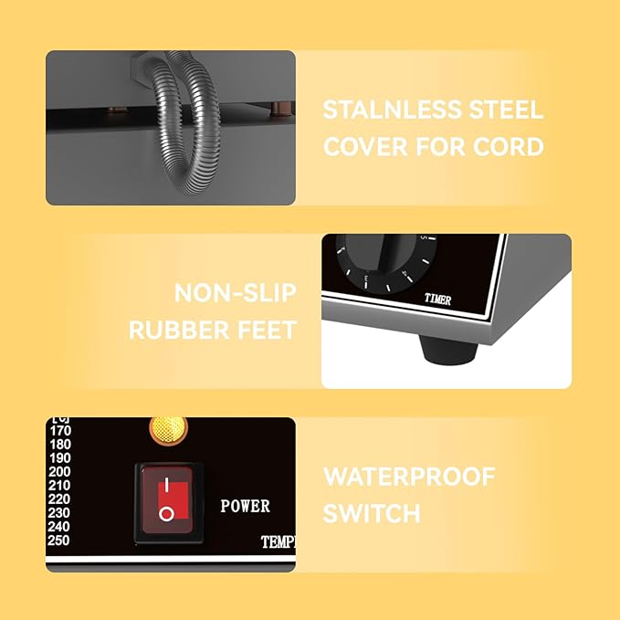 Commercial Waffle Maker, 1200W Stainless Steel Nonstick Round Waffle Iron with 122℉ to 572℉ Temp Range & Time Control, for Household Bakeries Snack Bar