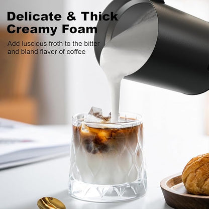 Electric Milk Frother, 4-in-1 Electric Milk Steamer,10 oz/300 ML Automatic Cold And Warm Foam Maker For Coffee,Latte,Cappuccino,Macciato, Hot chocolate,Non-Stick Coating,Easy Clean,Black