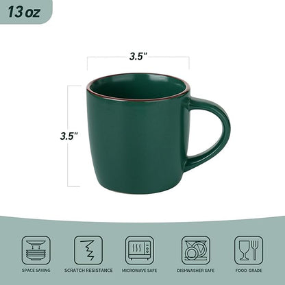 famiware Mercury Coffee Mugs 13 oz, Coffee Mugs Set of 6 with Handle, Cups for Latte, Hot Tea, Cappuccino, Mocha, Cocoa, Dark Green