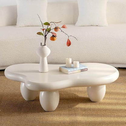 Cloud Coffee Table Modern Irregular Coffee Table Asymmetrical Unique Coffee Tables with 3 Bases for Living Room Farmhouse (C, 46")