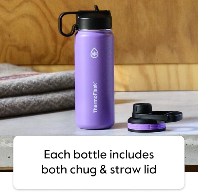 ThermoFlask 40 oz Double Wall Vacuum Insulated Stainless Steel Water Bottle with Spout and Straw Lids, Plum