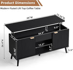 Load image into Gallery viewer, LEYAOYAO 48" Fluted Lift Top Coffee Table with Hidden Storage &amp; Adjustable Shelves, Lifting Tabletop Large Rectangular Coffee Tables, Mid Century Modern Wood Center Table for Living Room,Black