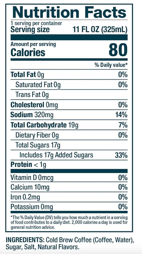 happy coffee salted caramel cold brew, 11 oz. cans, 12 pack, notes of brown sugar & brilliance, 100% arabica beans, no artificial flavors or artificial sweeteners