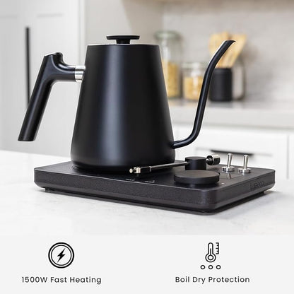 DJ Electric Gooseneck Kettle - Pour Over Coffee & Tea - Turntable Design - Water Boiler - Quick Heating & Temperature Control - Black