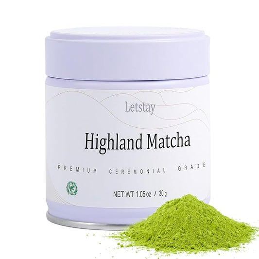 Letstay Ceremonial Grade Matcha Powder Highland Matcha Tea Organic Matcha Green Tea - Premium 1st Harvest - Zero Sugar, Halal Certified & SGS Certified & FSSC 22000, 30g (1.05oz) Tin