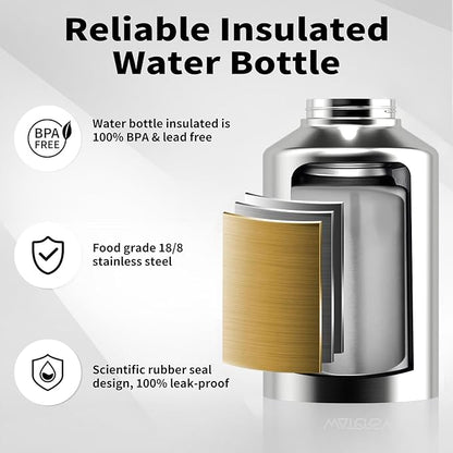 1 Gallon Water Bottle Insulated Comes with Four Stainless Steel Cups and DIY Stickers,BPA Free&Leak Proof,128oz Stainless Steel Water Jug,Big thermo with Handle for Gym,Hiking,Camping&Travel