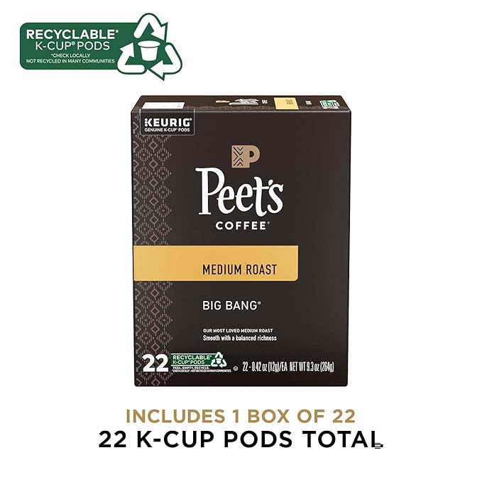 Peet's Coffee K-Cup Coffee Pods for Keurig Brewers, Medium Roast, Pods, Big Bang, 22 Count (Pack of 2)