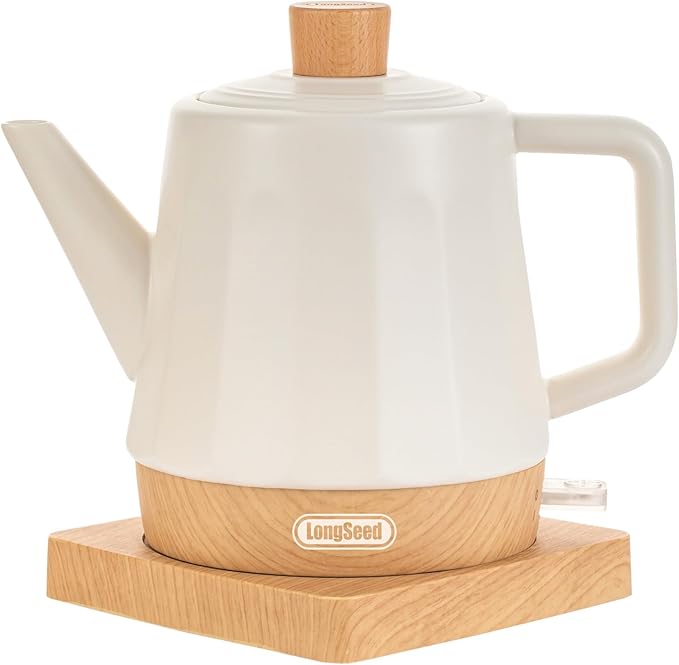Ceramic Electric Kettle, Automatic Shut Off Tea Kettle & Hot Water Boiler Pot For Coffee & Tea, Prevent Boil Dry, 1.2L 1000W, Cream White