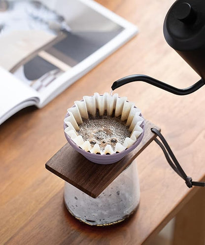 Pour Over Coffee Dripper,V60 and Cake Cup Filter Paper Silicone Coffee Funnel Filter,Reusable Dripper Coffee Filter with Wood Base Coffee Dripper Accessory for Coffee Pot Coffee Maker (Purple)