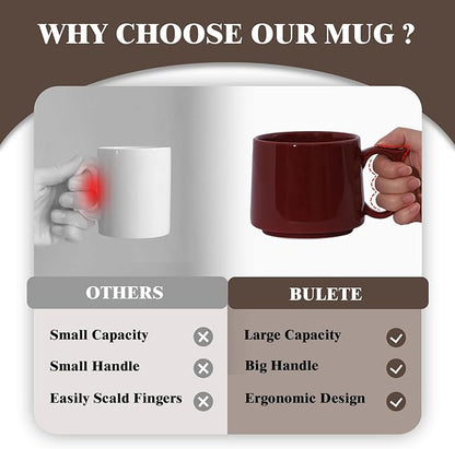 Large Coffee Mugs Set of 4, 19 oz Stackable Ceramic Coffee Mug, Coffee Cups with Large Handle for Latte, Cappuccino, Milk, Tea, Dishwasher & Microwave Safe, Ideal Gift for Men, Women - Red