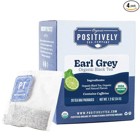Organic Positively Tea Company, Earl Grey Black Tea Bags, 20 Count
