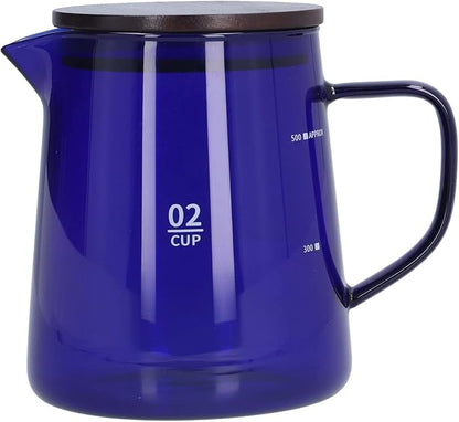 500ml Coffee Pot, Heat Resistant Borosilicate Glass Coffee Server, Glass Tea Pot with Wooden Lid Household Tea Kettle for Home Office (blue)