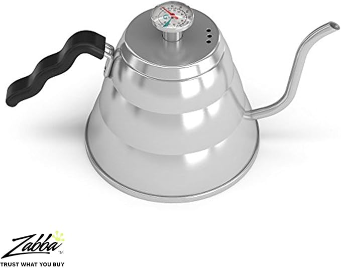 Gooseneck Kettle with Thermometer - 34oz Premium Stainless Steel Pour Over Coffee Maker Kettle, Stove Top, w/Precision Drip Spout, for Drip Coffee, French Press, Tea Kettle, 4 Cup