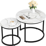 Load image into Gallery viewer, Smuxee White Nesting Coffee Table Set of 2, 23.6" Round Coffee Table Wood Grain Top with Adjustable Non-Slip Feet, Industrial End Table Side Tables for Living Room Bedroom Balcony Yard