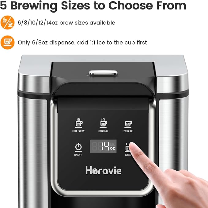 Single Serve Coffee Maker for K-Cup Pod and Grounds, Hot and Iced Coffee Maker, Strong Button Feature, 6 to 14oz Brew Sizes, 50oz Removable Reservoir, Up to 6.5 Inch Cup, Stainless Steel, Black