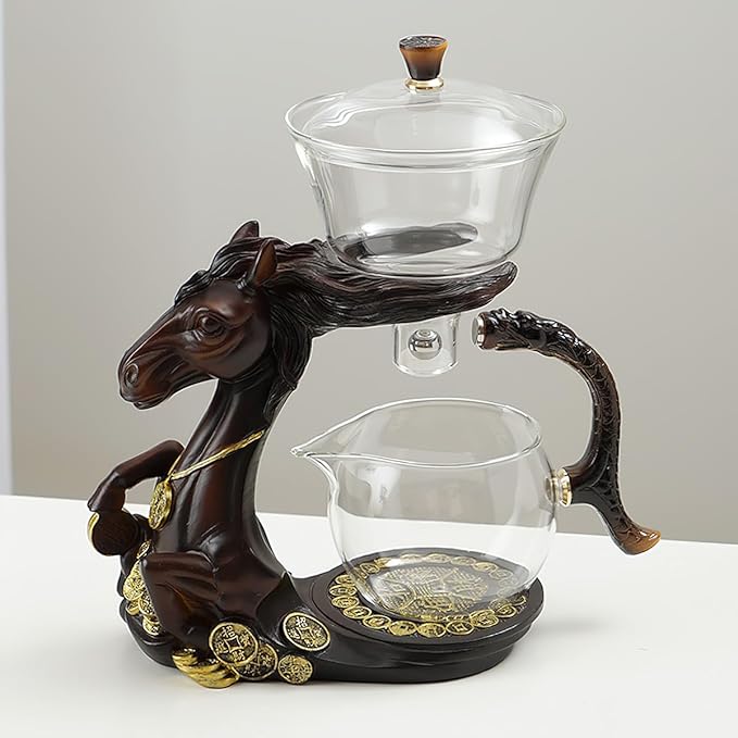 Semi Automatic Drip TeaPot, Lazy Kung Fu Glass Magnetic Tea Set, Heat Resistant Glass Magic Teapot Set, Suitable for home/office Reception Tea Set, Perfect for Holiday Gifts
