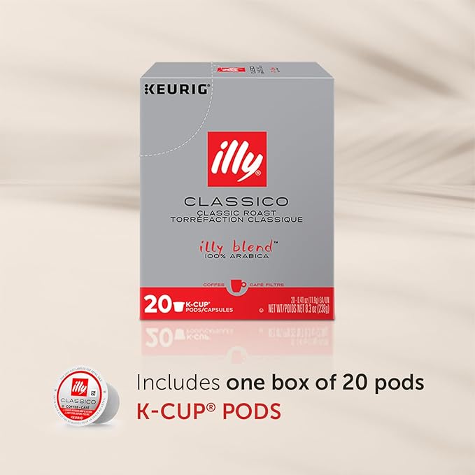 Illy Coffee K Cups - Pods For Keurig Machines – Classico Roast - Caramel, Orange Blossom & Jasmine - Mild, Flavorful & Balanced Flavor - No Preservatives – 20 Count