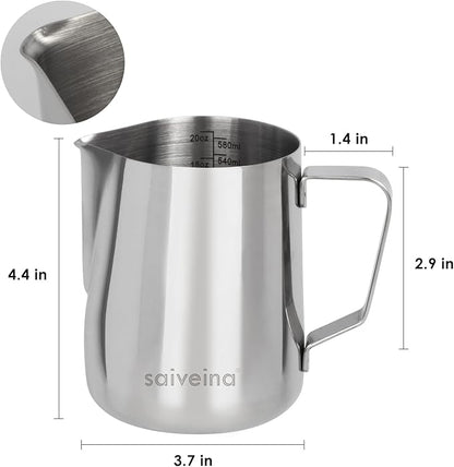 Stainless Steel Milk Frothing Pitcher - 20oz (600ml) for Espresso Machine, Cappuccino, Latte Art