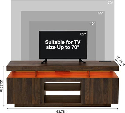 HOMMPA LED Lift Top Coffee Table and TV Stand Set of 2,Modern LED Entertainment Center with Power Outlets for up to 70" TV, Coffee Table with Hidden Compartment & 2 Open Shelve Walnut