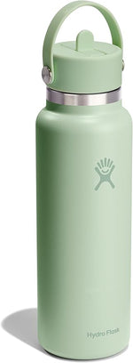 Load image into Gallery viewer, Hydro Flask Water Bottle - Insulated Stainless Steel - Wide Mouth Flex Straw Lid, Non Spill, Leakproof and Refillable in 40 Oz Aloe Green