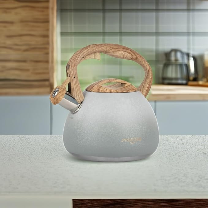 POLIVIAR Tea Kettle, 2.7 Quart Stovetop Tea Kettle, Audible Whistling Teapot with Crackle Finish, Food Grade Stainless Steel for Anti-Rust, Anti Hot Handle, Suitable for All Heat Sources (JX2023-LYW)