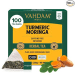 Load image into Gallery viewer, VAHDAM, Turmeric Moringa Tea Bags (100 Herbal Tea Bags) Caffeine Free, Non GMO | 100% Pure Herbal Blend - Sweet &amp; Earthy | Resealable Ziplock Pouch