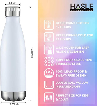 HASLE OUTFITTERS 17oz Stainless Steel Water Bottles Bulk, Vacuum Insulated Water Bottles Double Walled Powder Coated Reusable Metal Sports Water Bottles Keep Drinks Hot and Cold, White, 8Packs