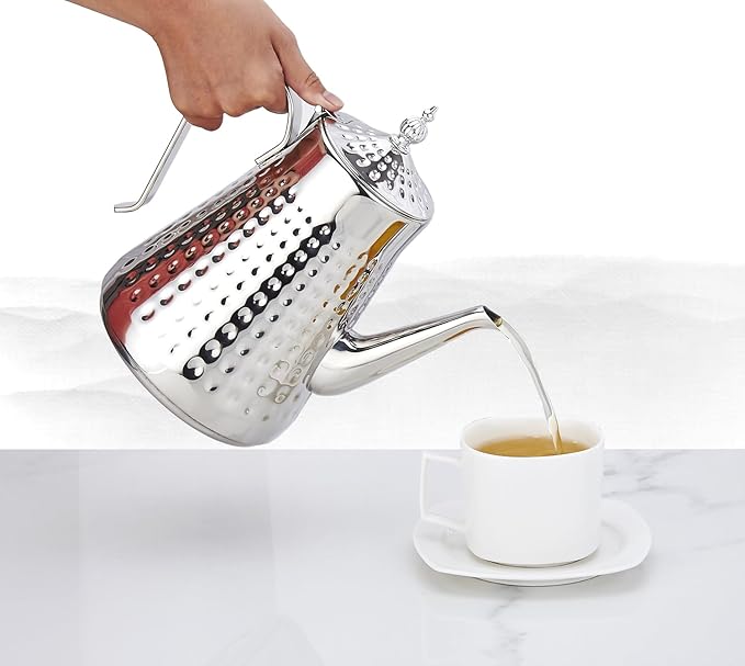 SANQIAHOME 1.8L(60oz) Stainless Steel Hammer Patterned Teapot With Removeable Infuser,Loose leaf cover,Silver