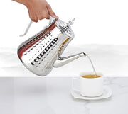 SANQIAHOME 1.8L(60oz) Stainless Steel Hammer Patterned Teapot With Removeable Infuser,Loose leaf cover,Silver