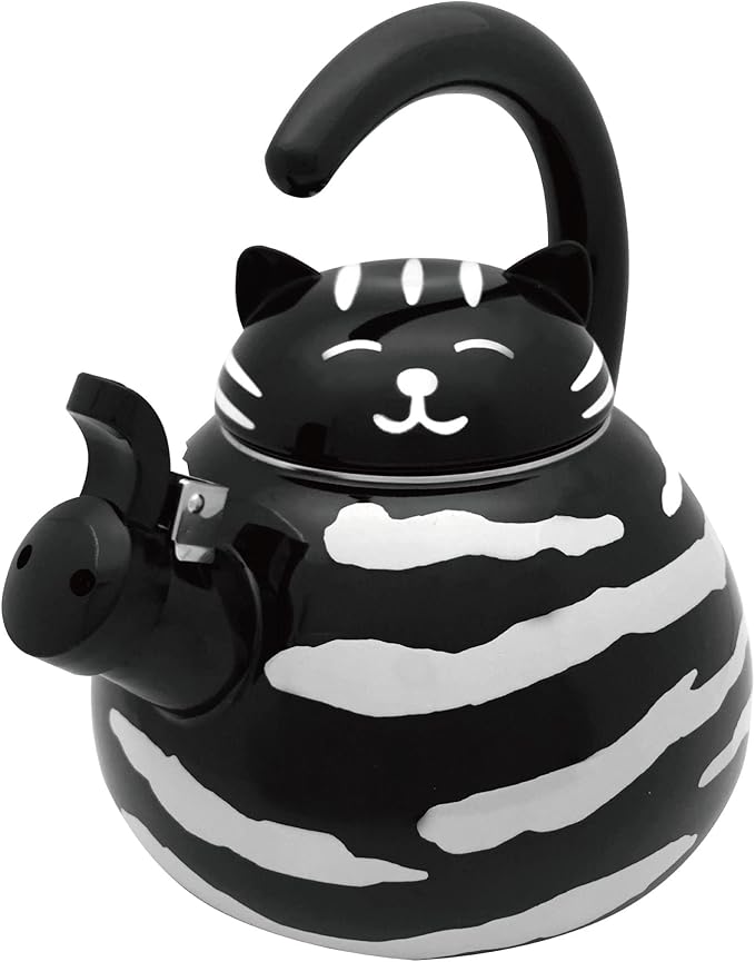 UPware Enamel on Steel Whistling Tea Kettle, Stovetop Teakettle (2.1 Quart, Black Cat)