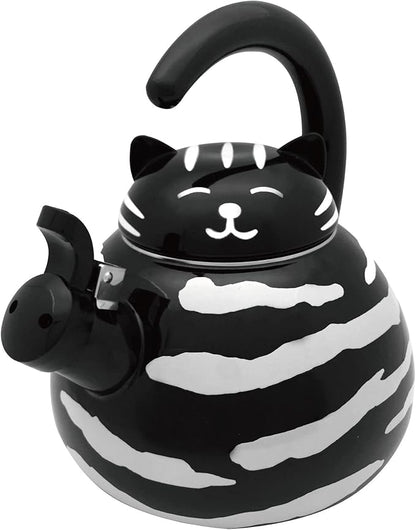UPware Enamel on Steel Whistling Tea Kettle, Stovetop Teakettle (2.1 Quart, Black Cat)