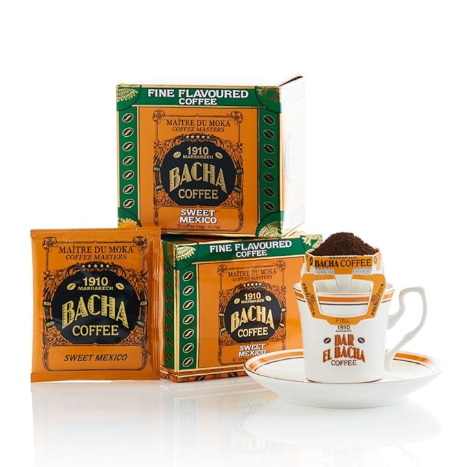 Bacha Coffee | Sweet Mexico Fine Flavoured, 100% Arabica Specialty Coffee Beans, Medium Roast, x12 Individually Wrapped Single Serve Filter Bags