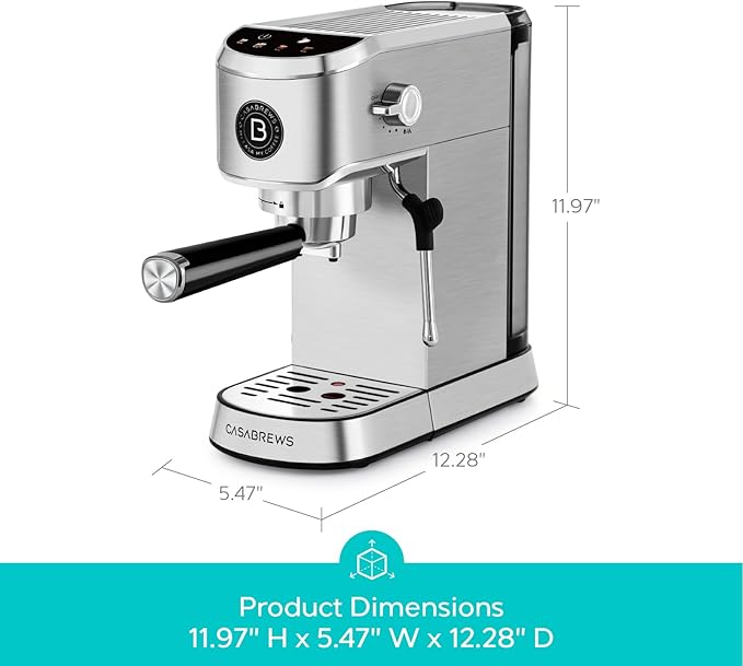 CASABREWS 5418 PLUS Espresso Machine 20 Bar, Compact Espresso Maker with Steam Milk Frother, Stainless Steel Coffee Machine with 34oz Detachable Water Tank for Cold Brew, Cappuccino, Silver