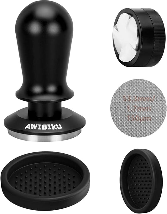 53.3mm Espresso Accessories，53.3mm Espresso Tamper Tools, Spring-Loaded Coffee Tamper, Coffee Distributorr, Puck Screen, Anti Slip Mats Coffee Tamper for 54mm Portafilter