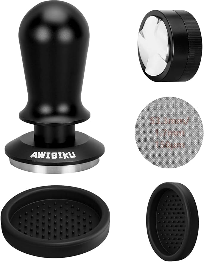 53.3mm Espresso Accessories，53.3mm Espresso Tamper Tools, Spring-Loaded Coffee Tamper, Coffee Distributorr, Puck Screen, Anti Slip Mats Coffee Tamper for 54mm Portafilter