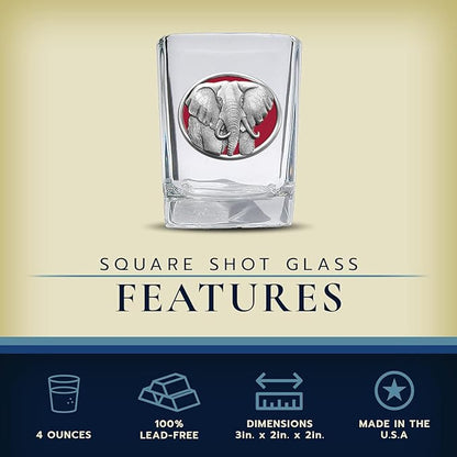Heritage Pewter Elephant Square Shot Glass | Hand-Sculpted 1.5 Ounce Shot Glass | Intricately Crafted Metal Pewter Inlay