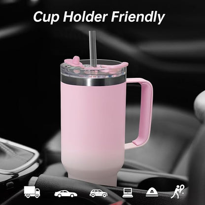 COKTIK 40 oz Tumbler With Handle and Straw Lid, Vacuum Insulated Travel Coffee Mug Stainless Steel Insulated Cup for Beverages, Leak-proof, Cupholder Friendly (Sakura)