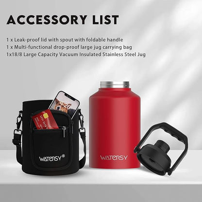 1 Gallon Water Bottle Insulated(Cold for 48 Hrs),BPA Free&Leak Proof,128oz Stainless Steel Water Jug,Big thermo,Large Water Bottle with Handle for Gym,Hiking,Camping&Travel,Red